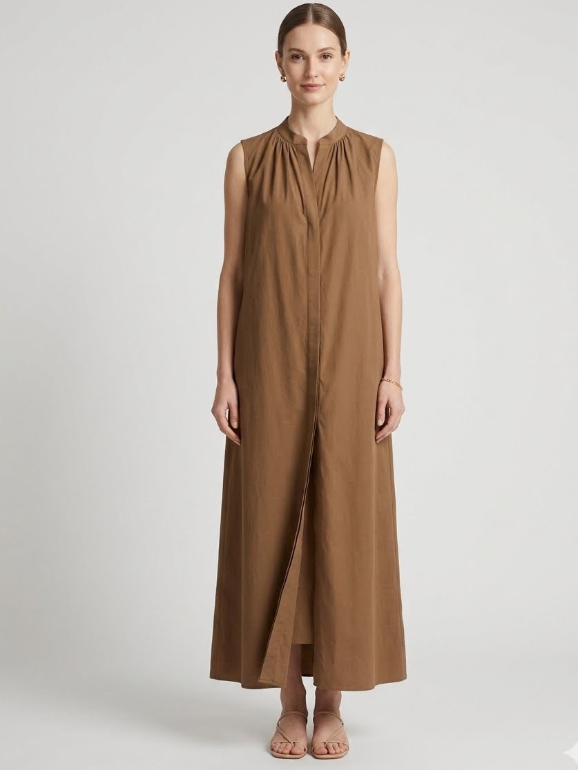 Vince Linen Blend Brown Maxi Dress Sz S A-Line Relaxed Fit Minimill Chic